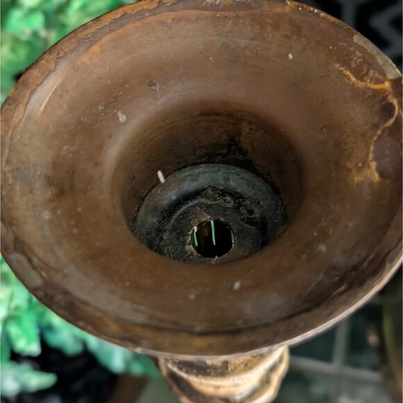 HEAVY Vintage Olympic Style Torch Column Weathered Metal Pillar Candle Holder - Picture 7 of 8